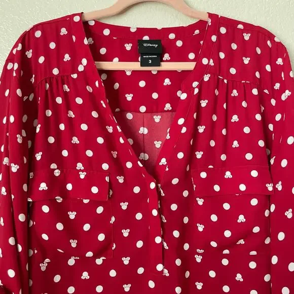 Torrid Disney Top Womens 3X Red White Minnie Mouse Harper Georgette Dot Blouse - Picture 4 of 12